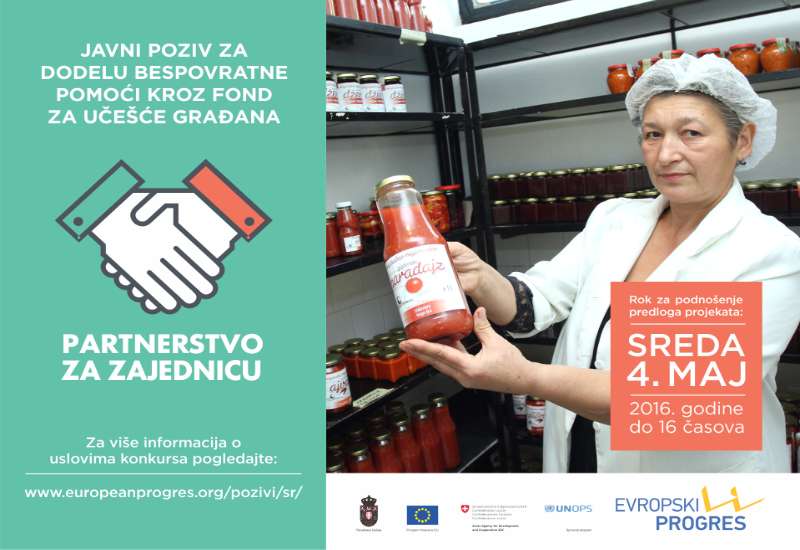 Evropski Progres je objavio Poziv za dostavljanje predloga projekata koje zajednički realizuju organizacije civilnog dru&scaron;tva i institucije lokalnih samouprava